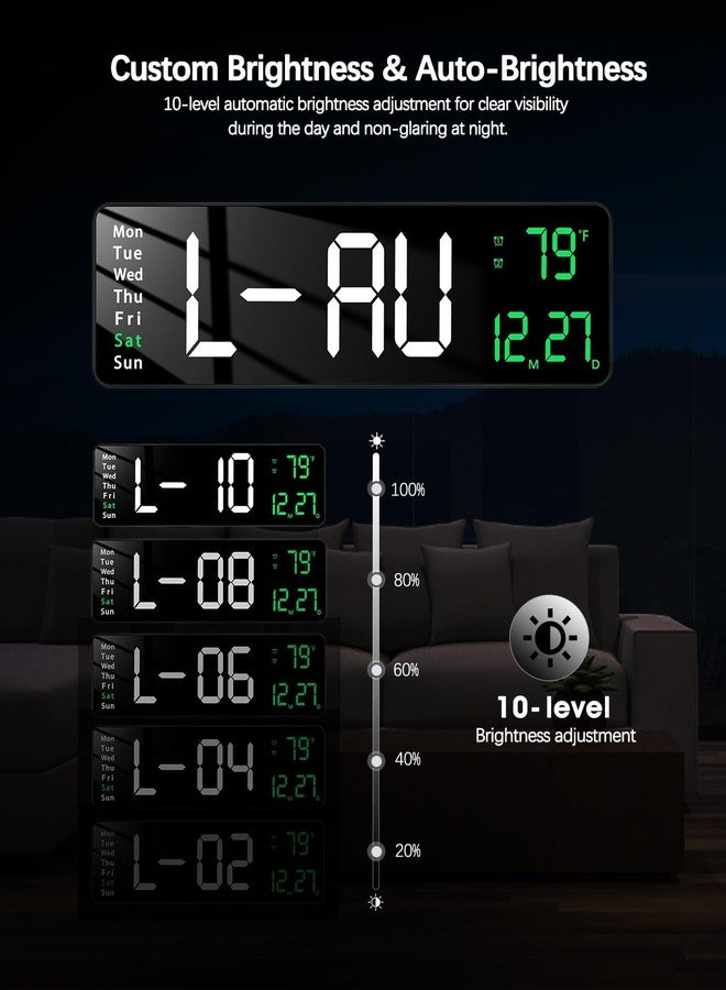 JoFomp Modern 16" Large Digital Wall Clock with Remote Control, LED Display, Auto-Dimming, Countdown, Temperature, Calendar - 12/24Hr Format (Green),Acrylonitrile Butadiene Styrene - Image 5